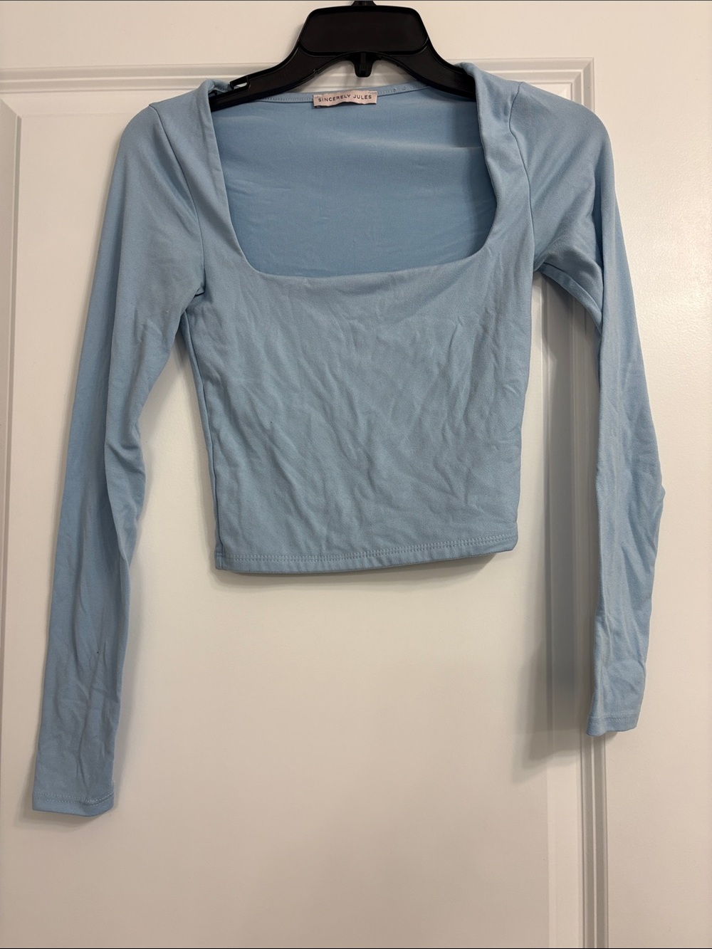 Sincerly Jules Light Blue Square Neck Long Sleeve Crop Top
